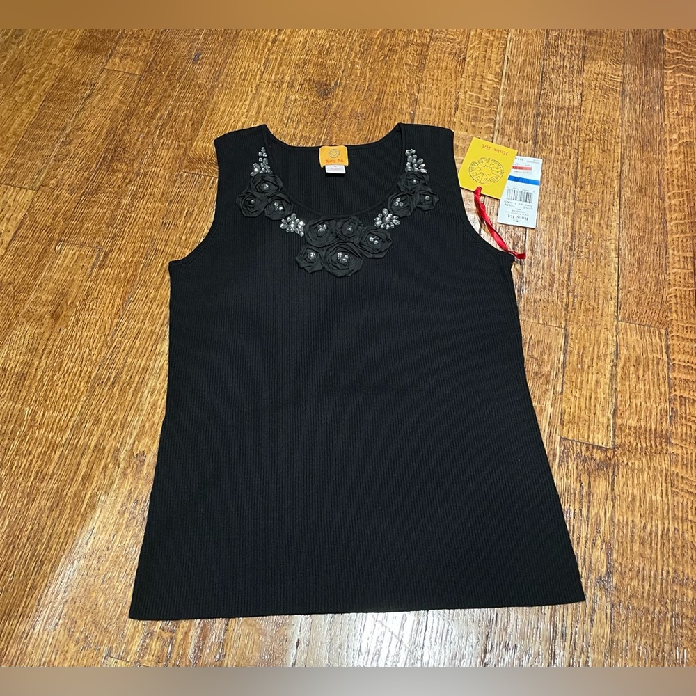 NWT - Black Tank with crystal embellishments